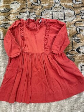 Soot Plume Girls Red Ruffled Long-Sleeve Dress 4T
